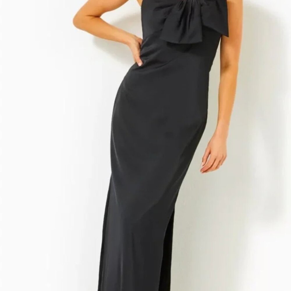 NWT Lilly Pulitzer Carlynn Satin Maxi Bow Dress Noir 8 - Picture 5 of 16